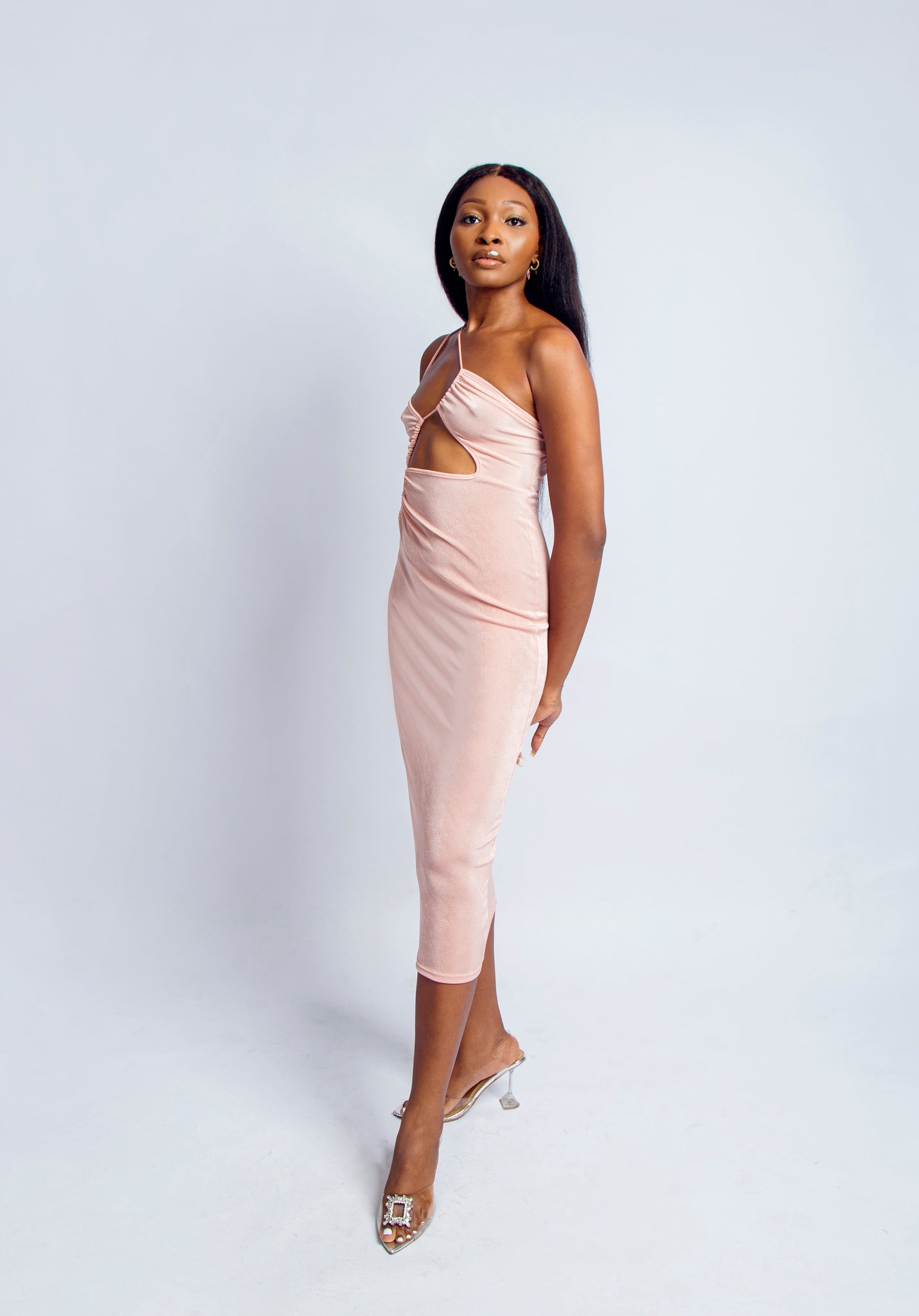Spaghetti strap, asymmetric cut-out midi dress – Forest of Women