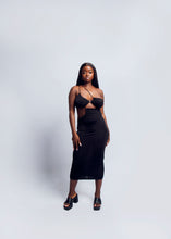 Load image into Gallery viewer, Spaghetti strap, asymmetric cut-out midi dress
