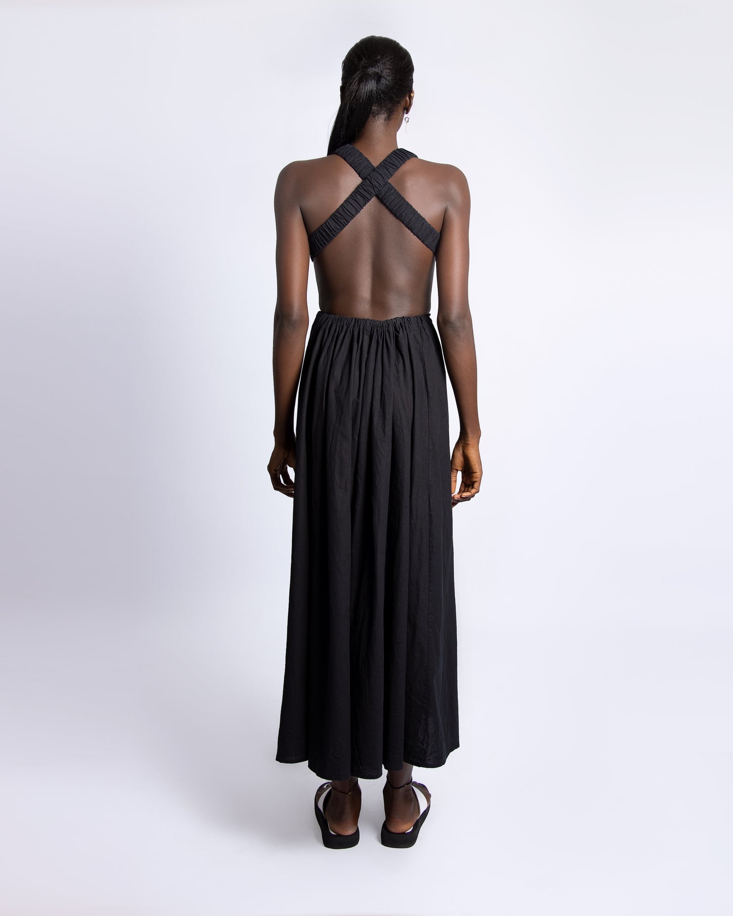 Black, Halter Neck, Cross Back Dress