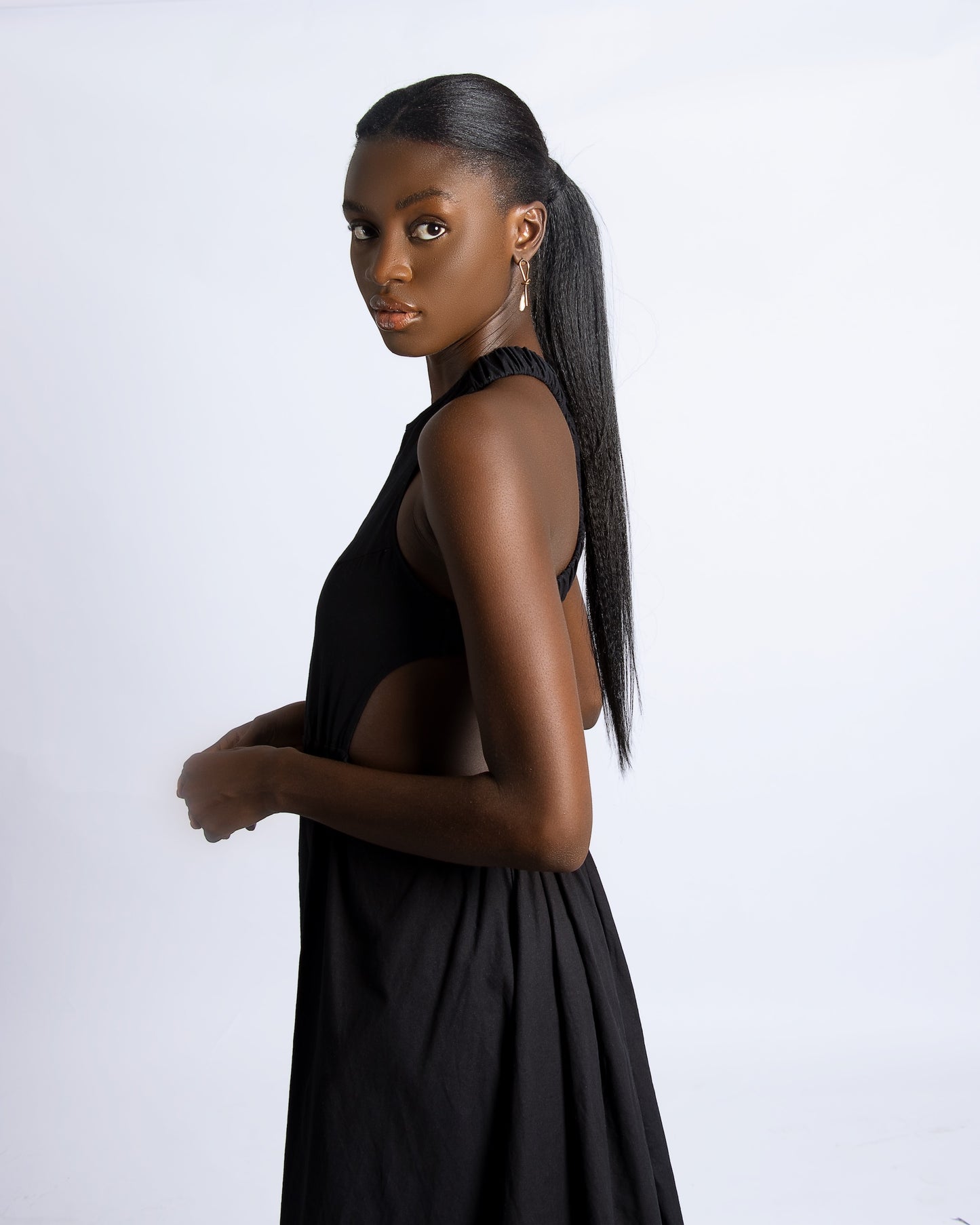 Black, Halter Neck, Cross Back Dress